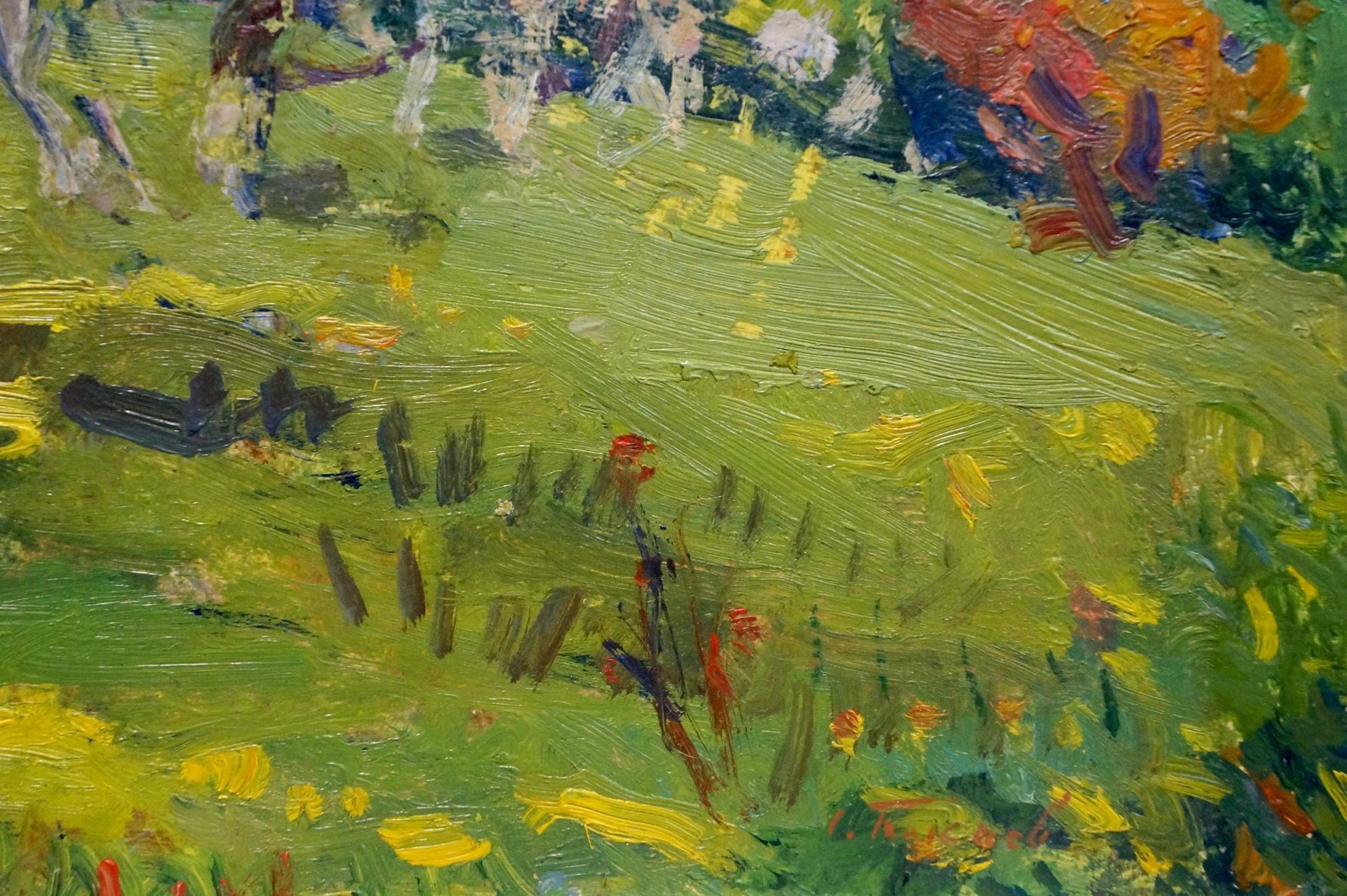 Vibrant impressionist oil painting by Bakaev Sergey Ivanovich, summer hot day landscape