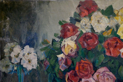 Vibrant oil painting Still life by Fedor Fedorovich Fedorovsky: roses bouquet