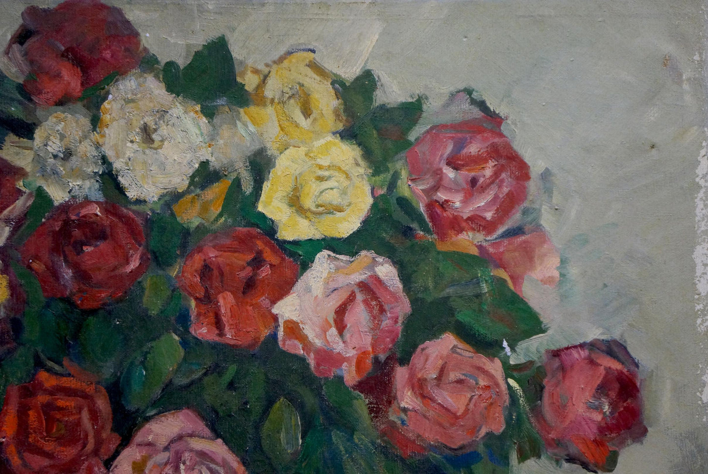 Vibrant rose bouquet oil painting by Fedor Fedorovich Fedorovsky on textured canvas