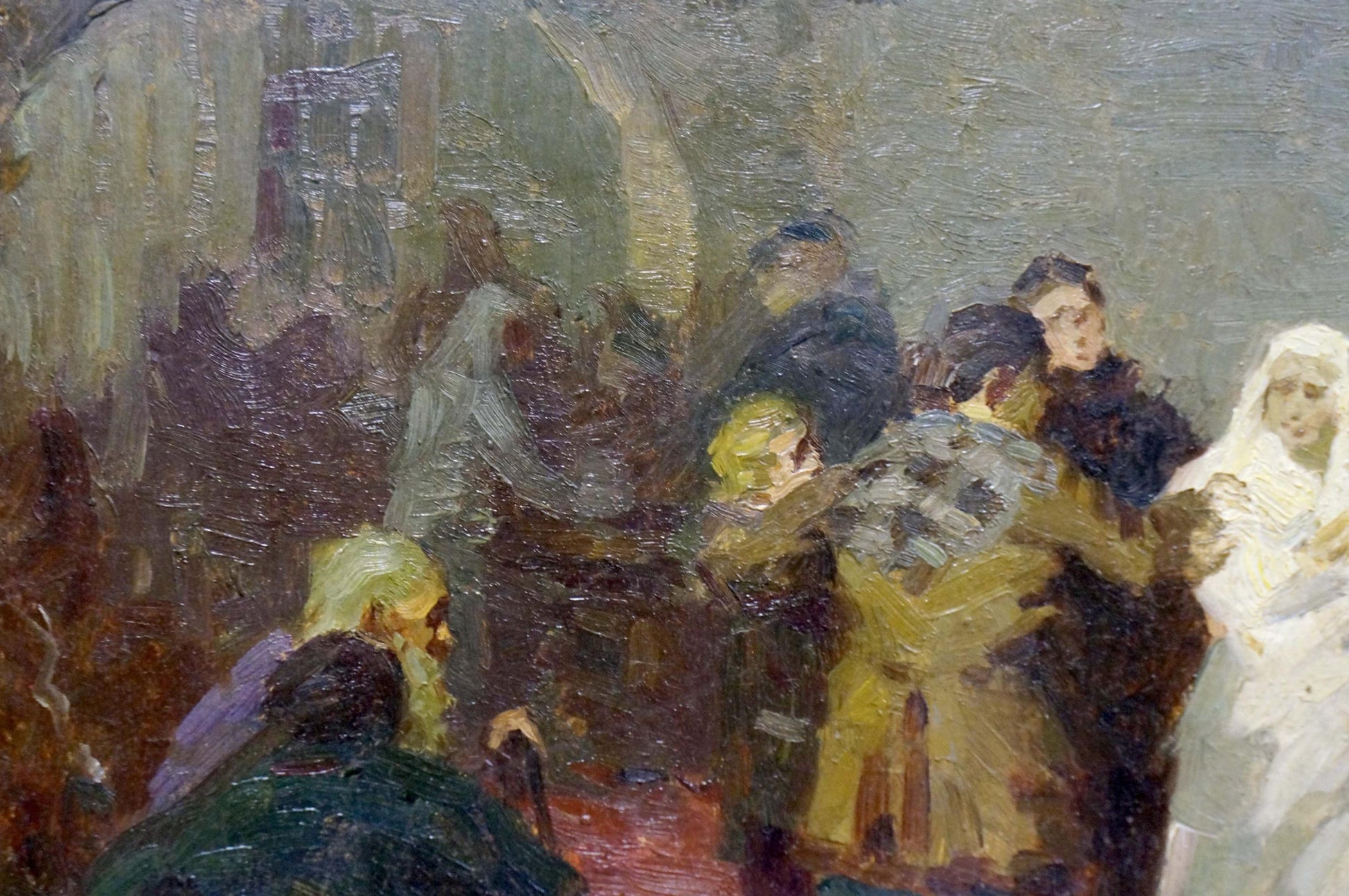 Impressionistic oil painting by Semenov A. N. of indoor people gathering