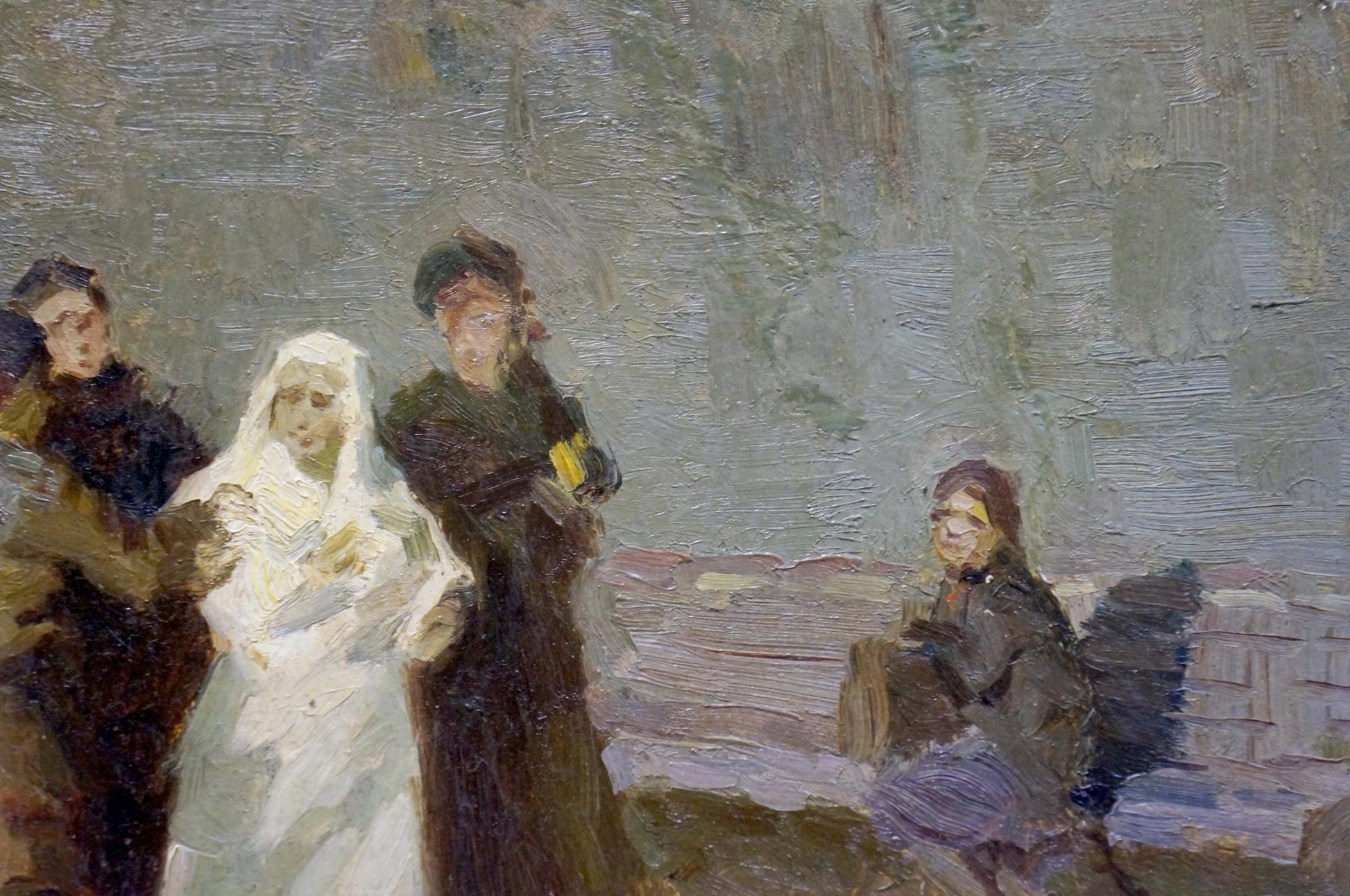 Soft impressionistic oil painting by Semenov A. N. of four women outdoors