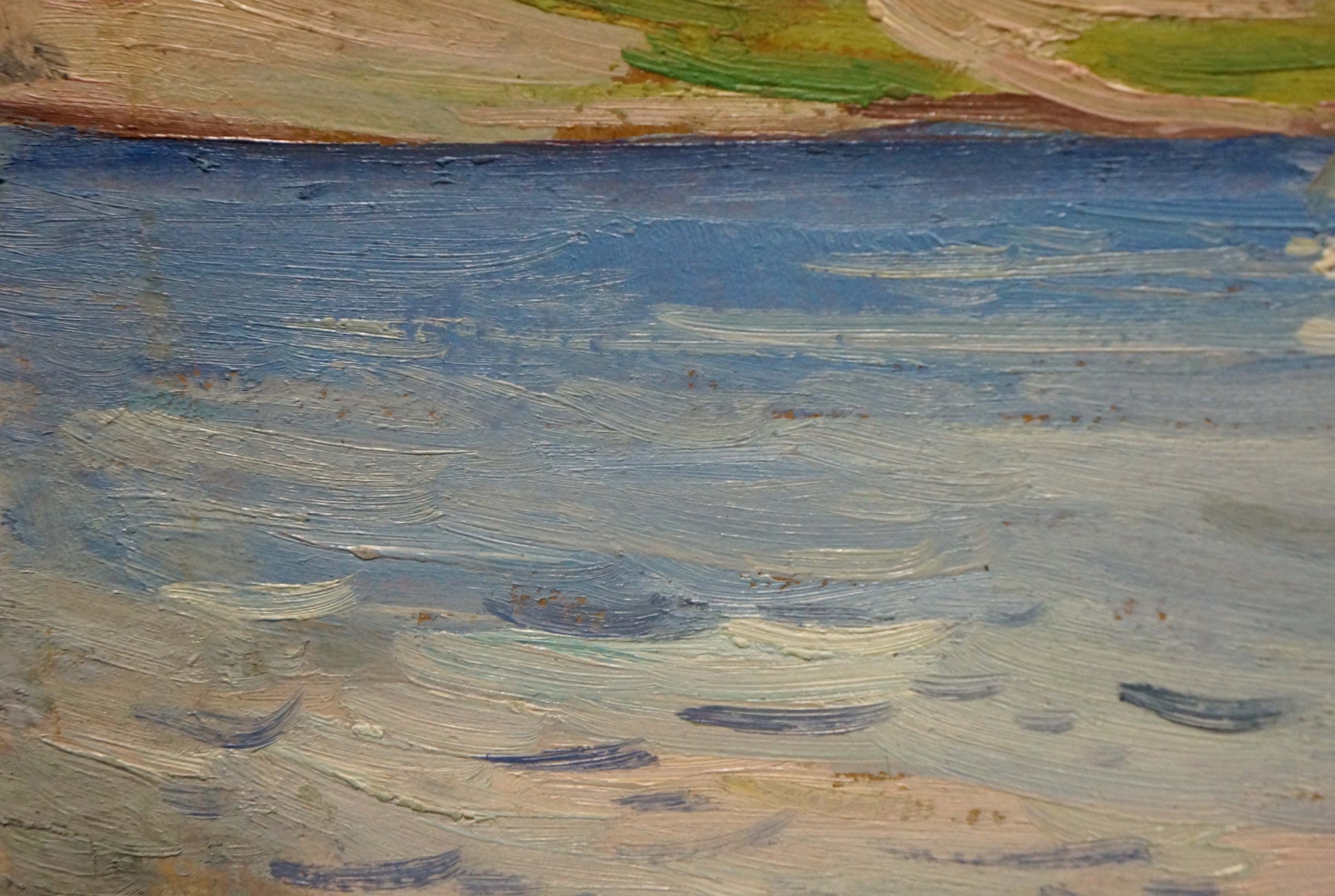 Textured blue gray oil painting of calm water by Yacht Buryachok Nikolay Ivanovich