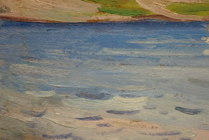 Textured blue gray oil painting of calm water by Yacht Buryachok Nikolay Ivanovich