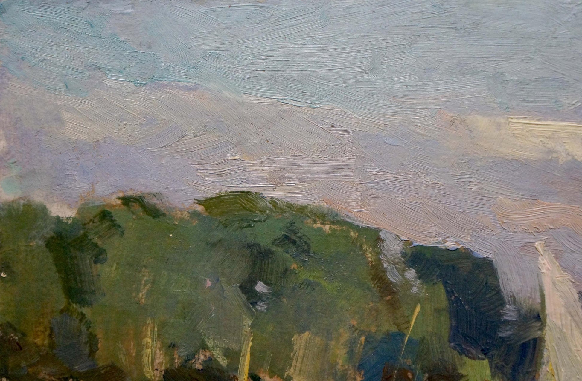 Textured oil painting of Yacht by Buryachok Nikolay Ivanovich in muted greens