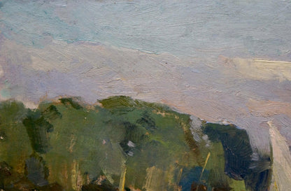 Textured oil painting of Yacht by Buryachok Nikolay Ivanovich in muted greens
