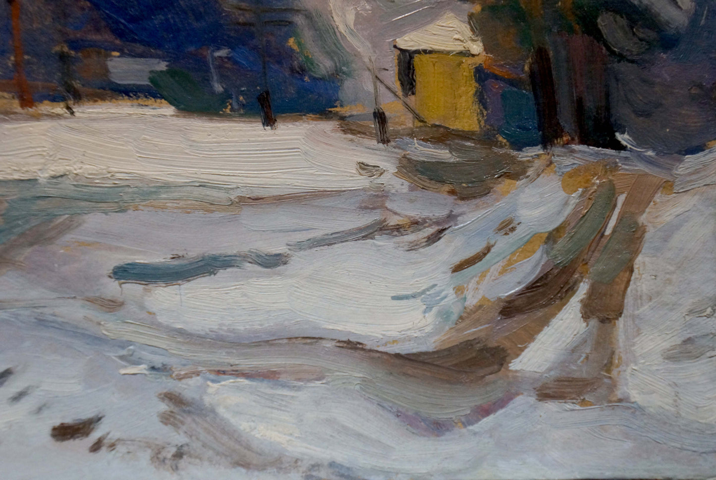 Oil painting The first snow fell by Nikolay Buryachok snowy landscape