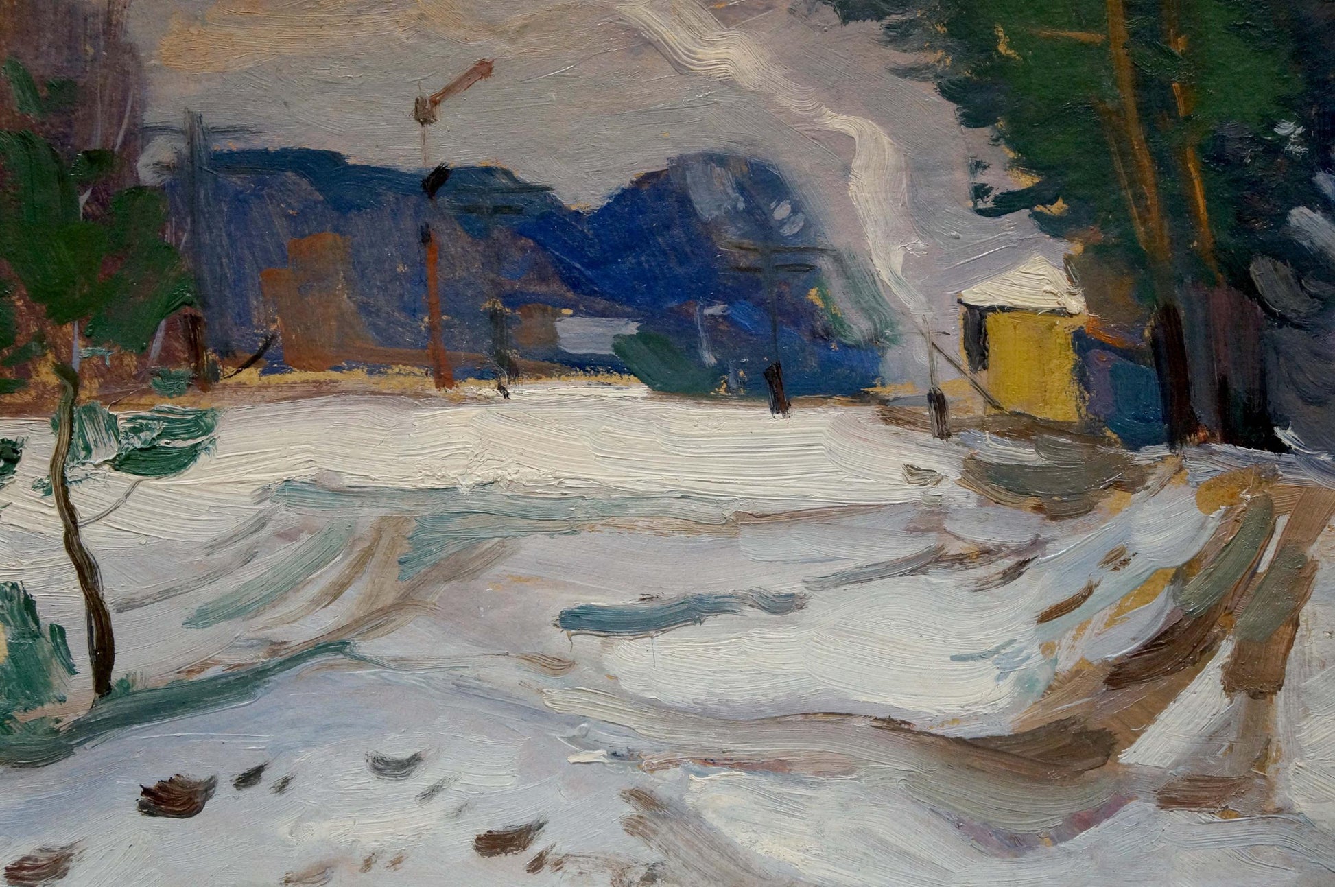 Oil painting The first snow fell by Nikolay Buryachok snowy landscape