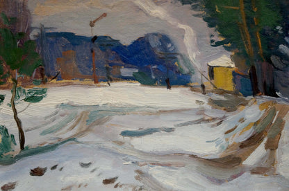 Oil painting The first snow fell by Nikolay Buryachok snowy landscape