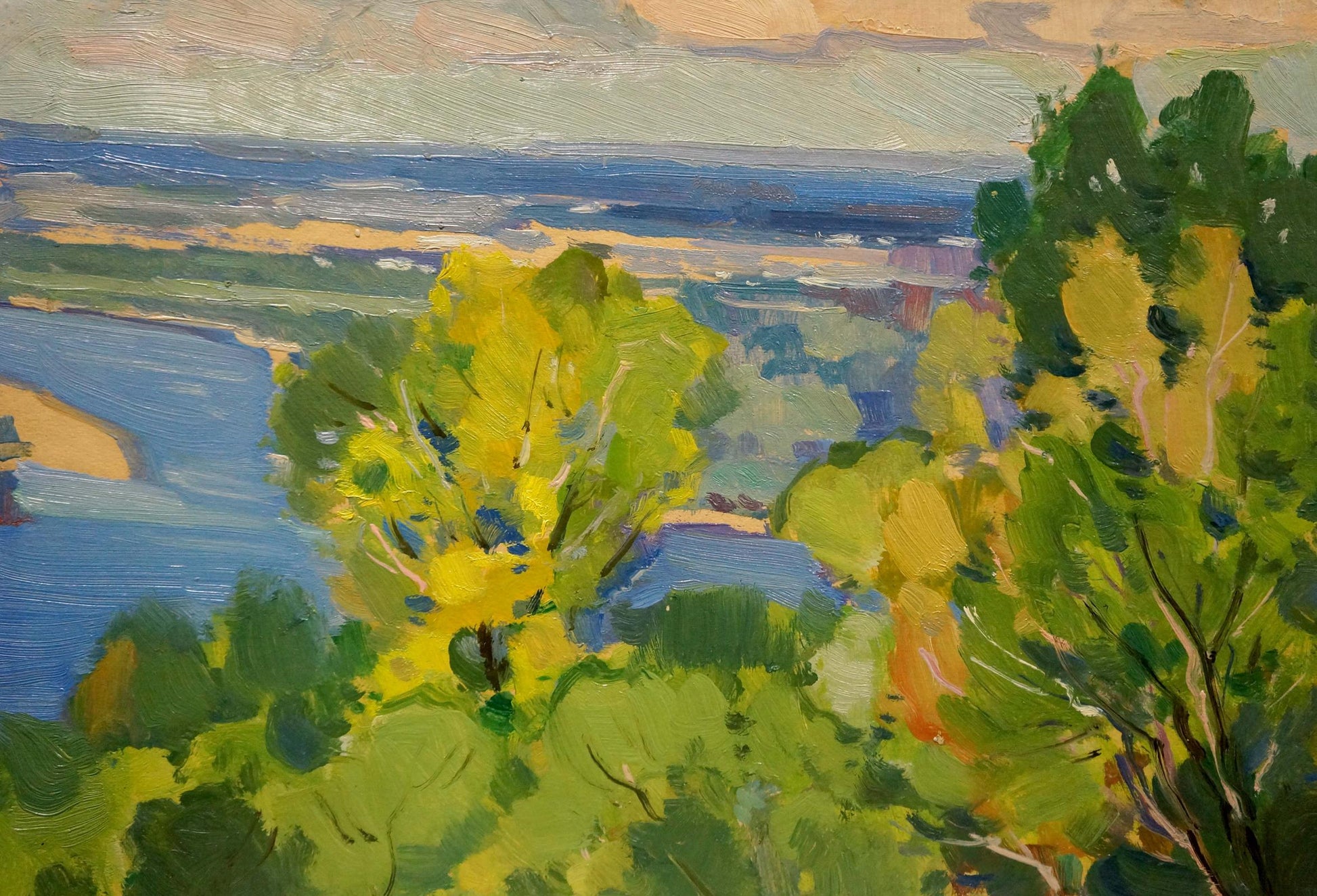 Vibrant impressionist oil painting by Buryachok Nikolay Ivanovich, summer landscape