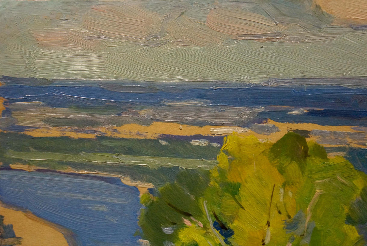 Vibrant impressionist oil painting of summer coastal landscape by Buryachok Nikolay Ivanovich