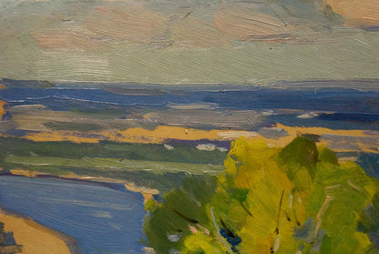 Vibrant impressionist oil painting of summer coastal landscape by Buryachok Nikolay Ivanovich