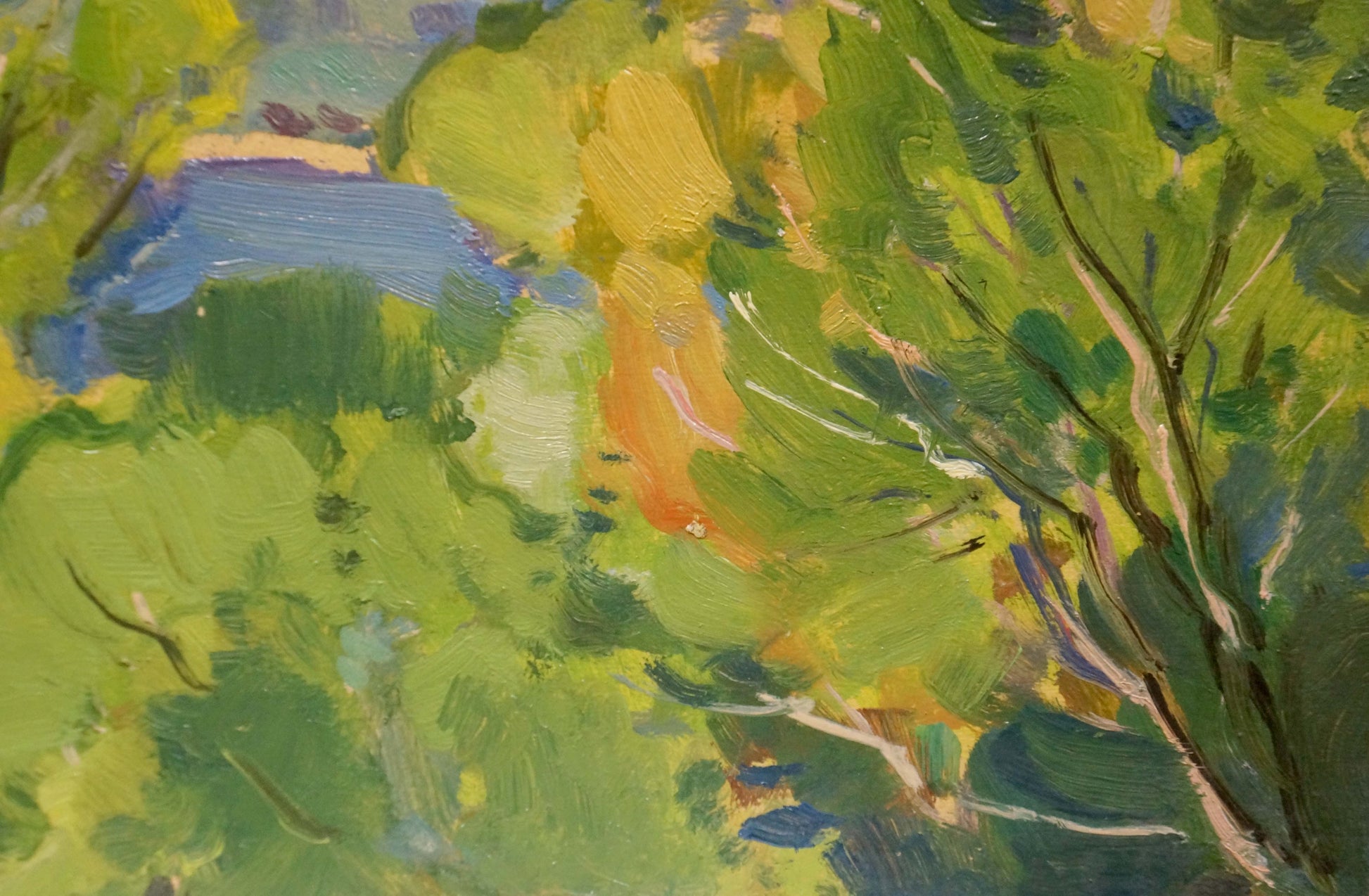 Vibrant impressionistic oil painting by Buryachok Nikolay Ivanovich: summer wooded landscape