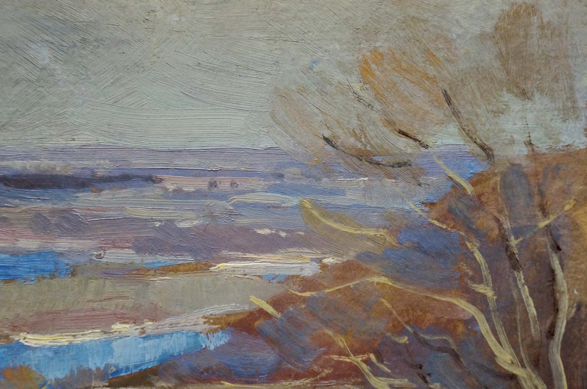 Textured oil painting of autumn coastal landscape by Buryachok Nikolay Ivanovich