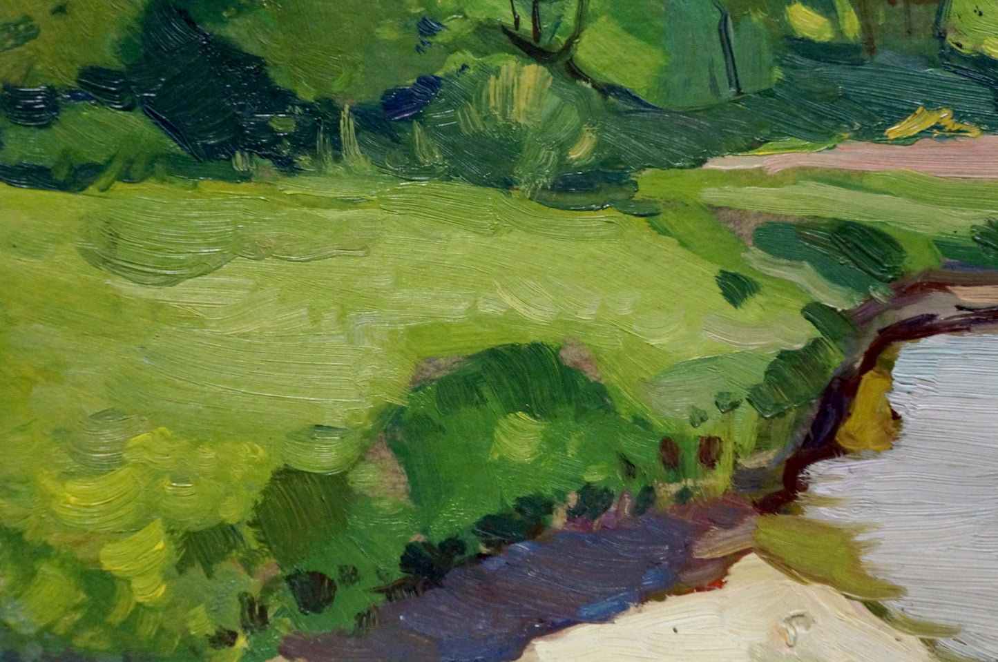 Vibrant impressionist oil painting by Buryachok Nikolay Ivanovich of lush green landscape
