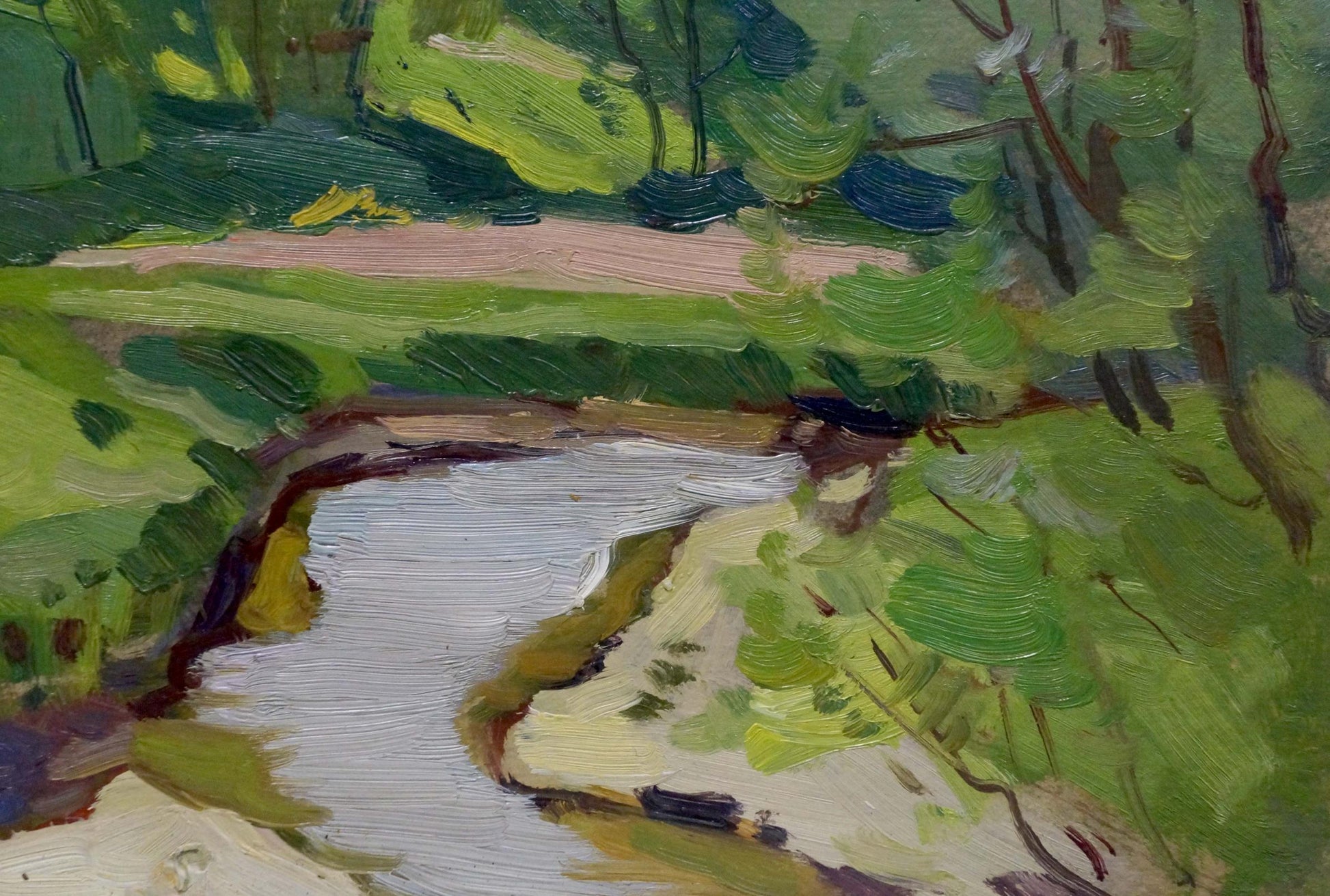 Serene winding river in lush green landscape by Buryachok Nikolay Ivanovich oil painting