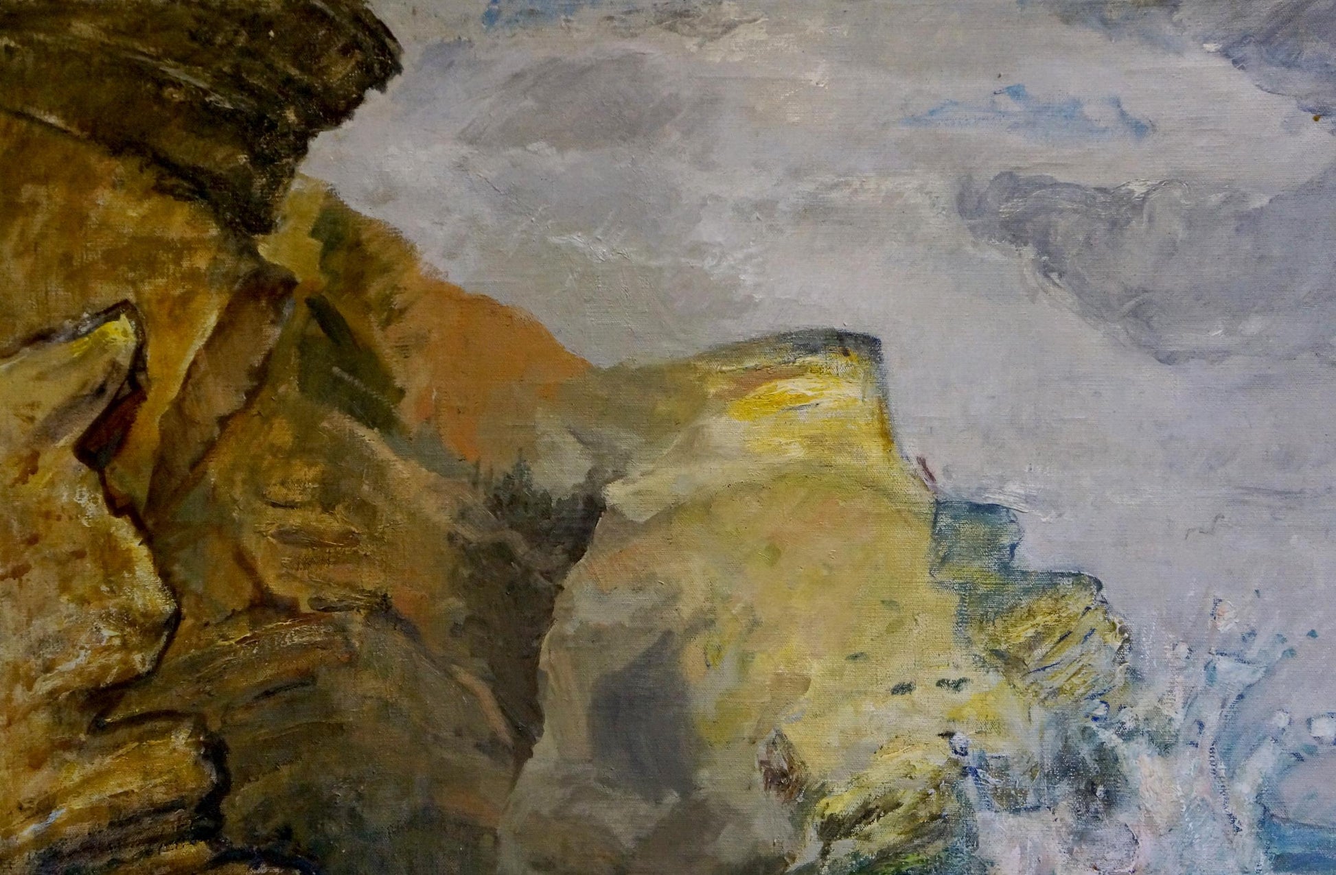 Oil painting of textured rocky cliff by Strelnikov Aleksey Vladimirovich