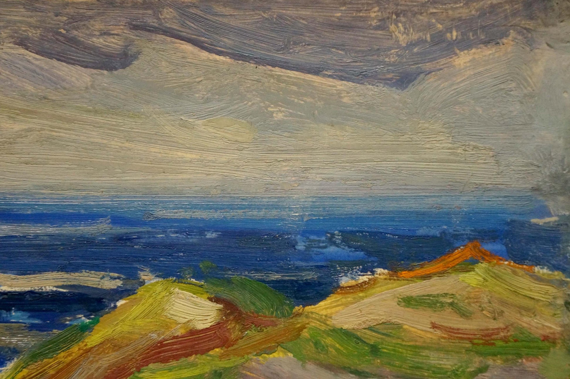 Oil painting of coastal hills and sea by Buryachok Nikolay Ivanovich