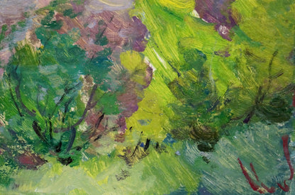 Vibrant impressionist oil painting of mountain landscape by Buryachok Nikolay Ivanovich