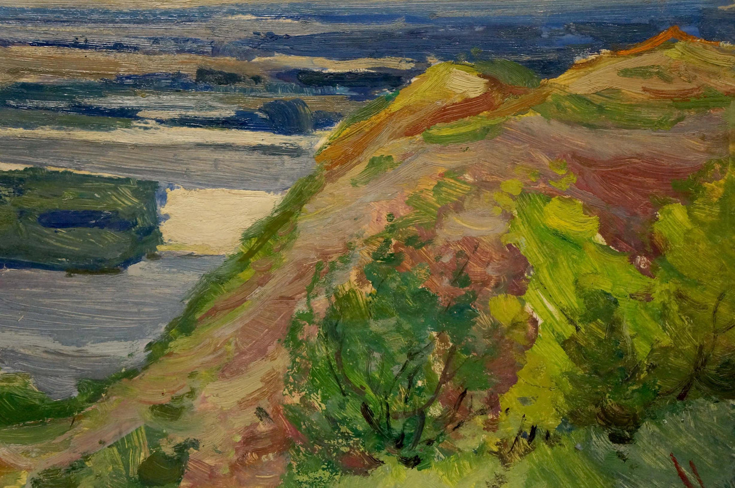 Vibrant impressionist oil painting of rolling green hillside by Buryachok Nikolay Ivanovich