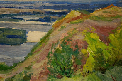 Vibrant impressionist oil painting of rolling green hillside by Buryachok Nikolay Ivanovich