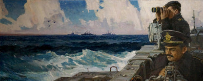 Oil painting portrait of sailors Ivan Dmitrievich Zakharov on turbulent sea deck