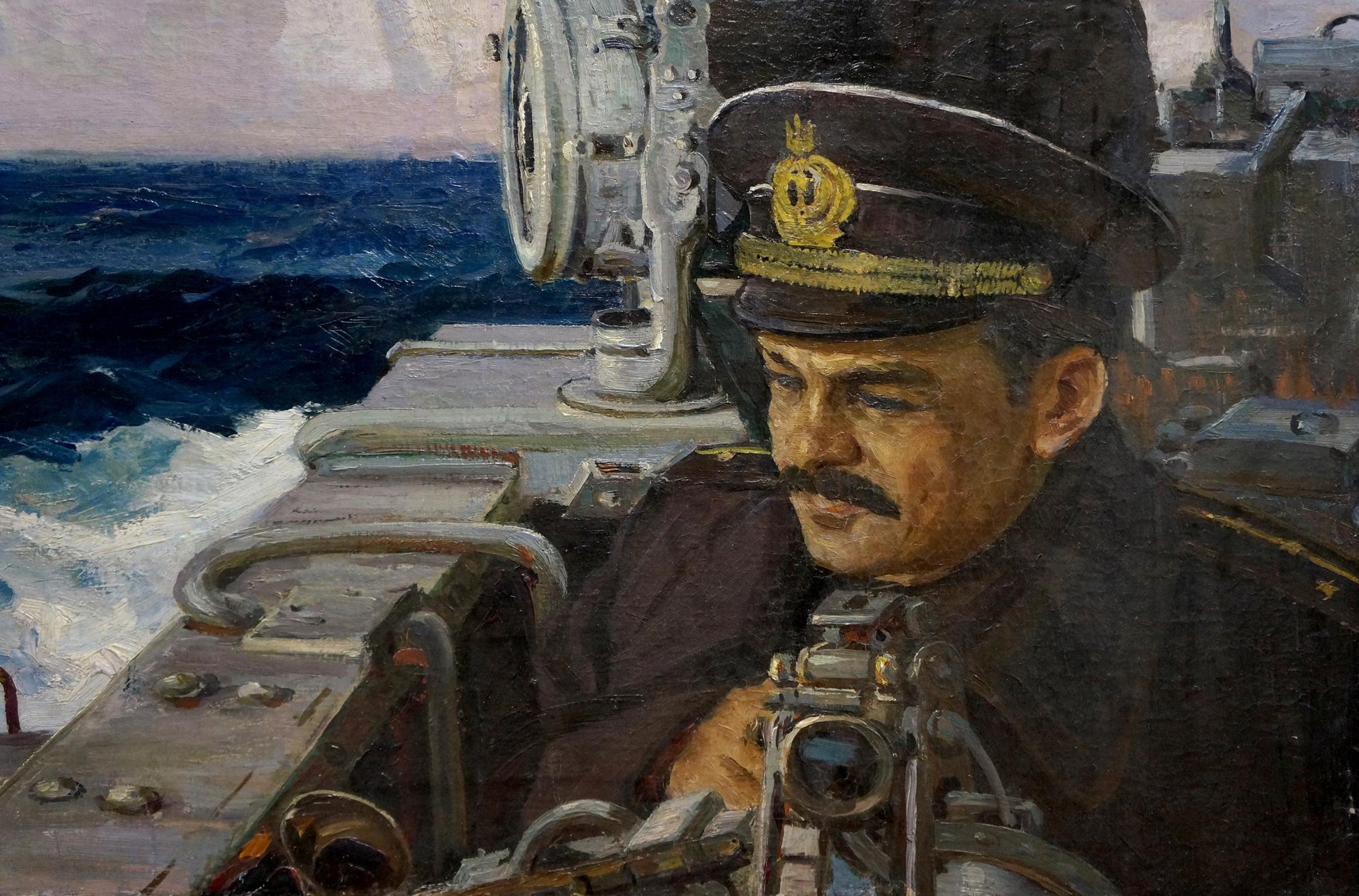 Dark navy officers cap with gold emblem in Ivan Dmitrievich Zakharov sailors portrait