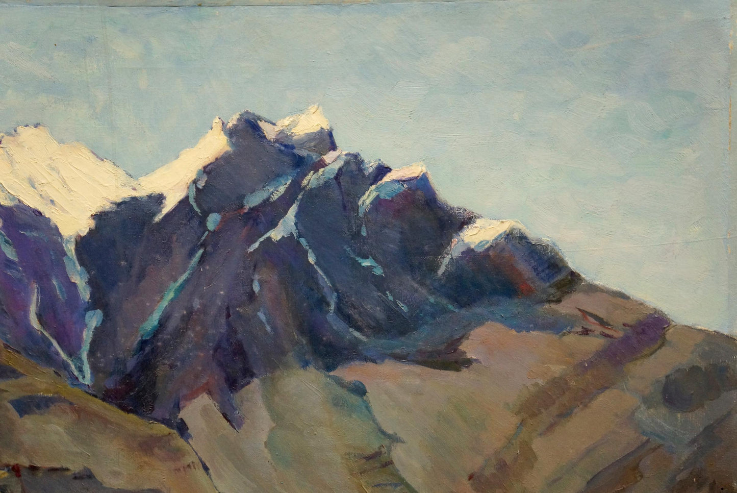 Oil painting of snow-capped mountain range by Buryak V.V