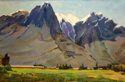 Oil painting of Buryak V.V. mountain landscape with purple snow-capped peaks