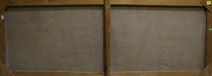 Back of Oil painting Blooming fields canvas with beige fabric panels