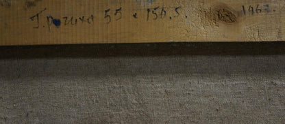 Back of Oil painting Blooming fields with wooden stretcher bar inscribed j