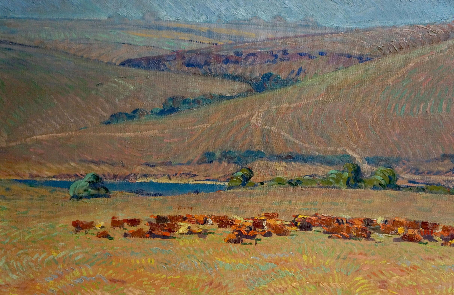 Oil painting by Kravtsov Nikolay Fedorovich: cattle grazing golden fields