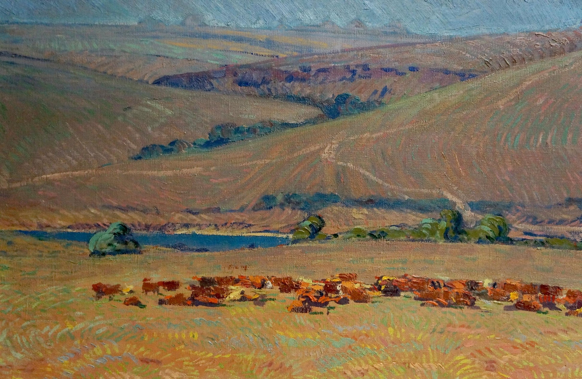 Oil painting by Kravtsov Nikolay Fedorovich: cattle grazing golden fields