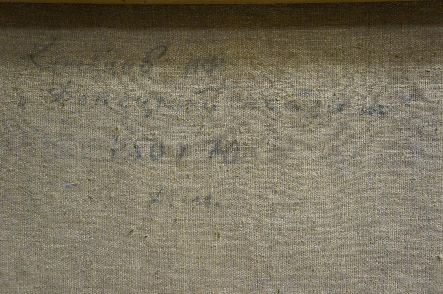 Back of oil painting Field work by Kravtsov Nikolay Fedorovich with inscription