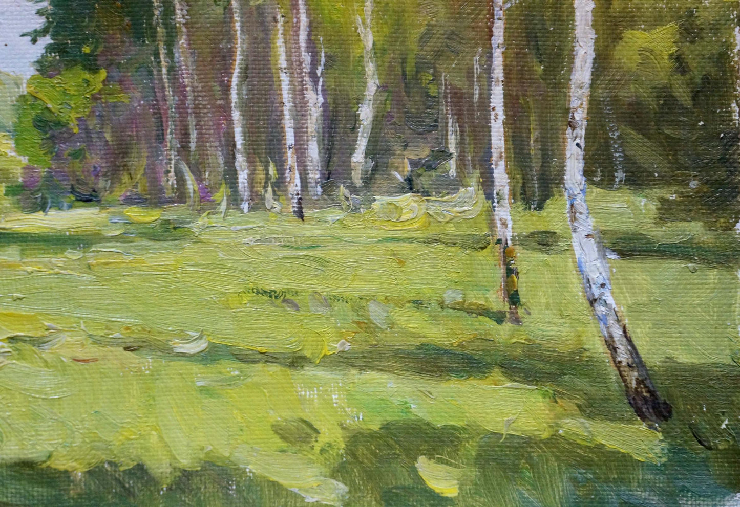 Textured oil painting of birch forest by Petr Chernyshevsky