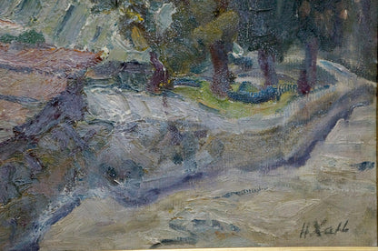 Textured oil painting of winding spring river landscape by Khan Nikolay Alekseevich