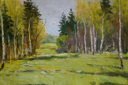 Oil painting of sunlit forest path by Petr Chernyshevsky