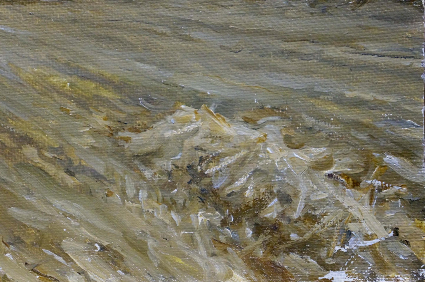 Textured canvas oil painting of turbulent water by Petr Akimovich Field Chernyshevsky in earthy browns and whites