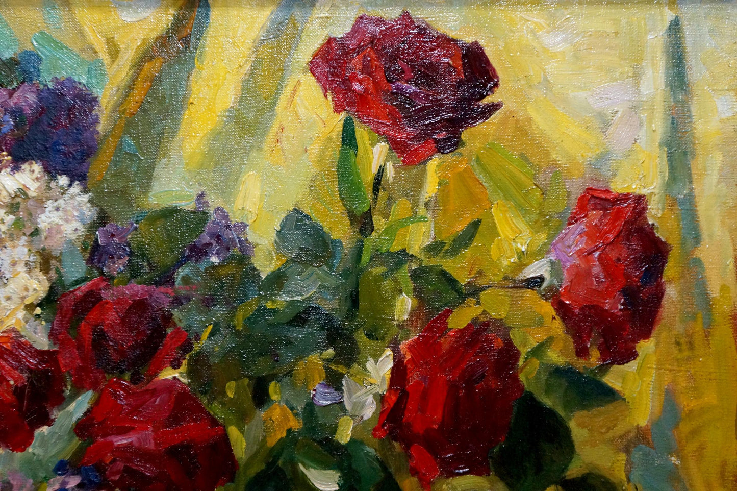 Oil painting of vibrant red roses by Logvynyk Alexander Semenovich