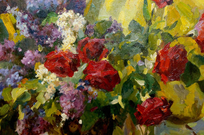 Oil painting Still life by Logvinyuk Alexander Semenovich: vibrant red roses