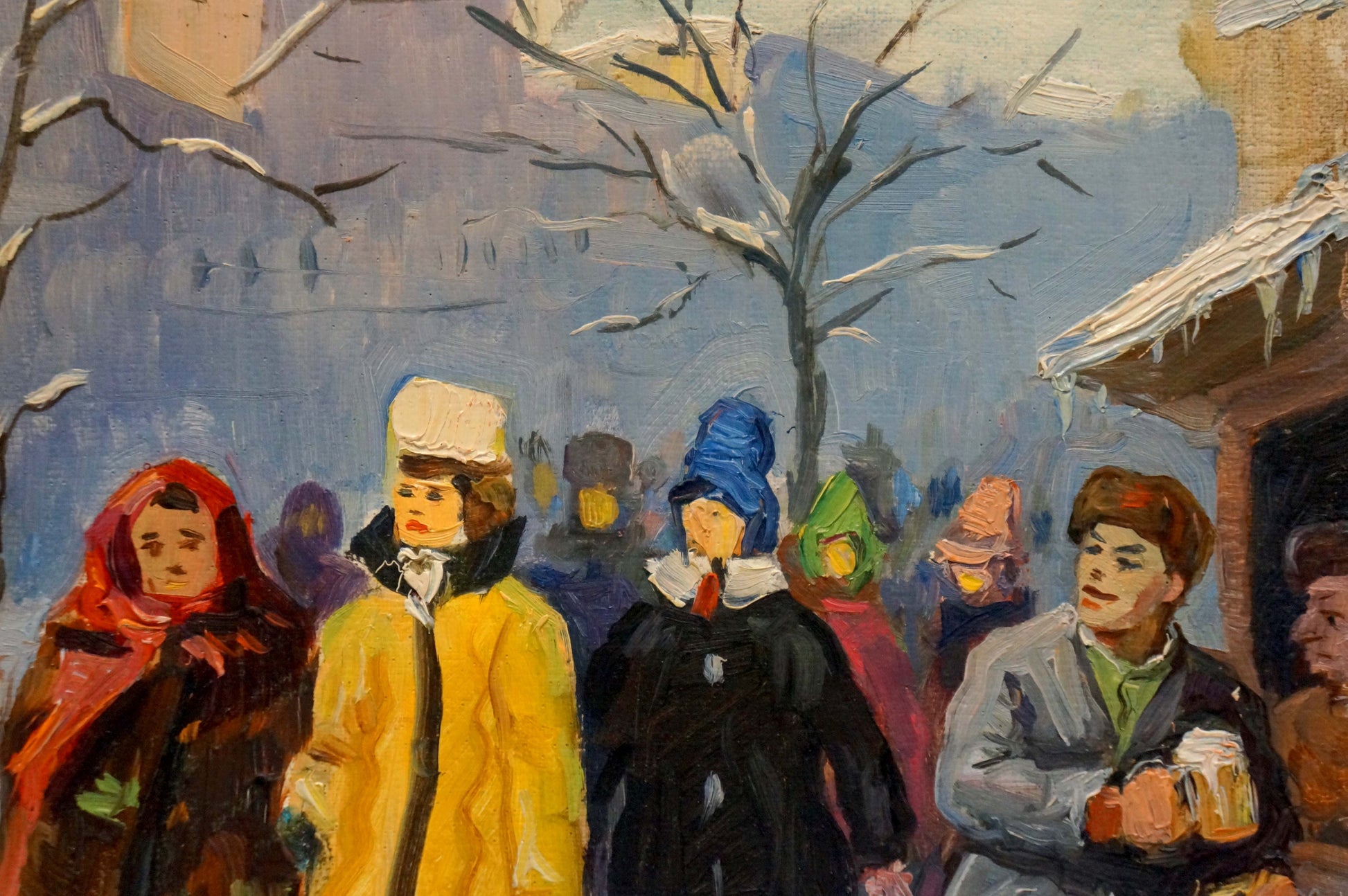 Vibrant winter street oil painting by Popov Igor Alexandrovich for baptism