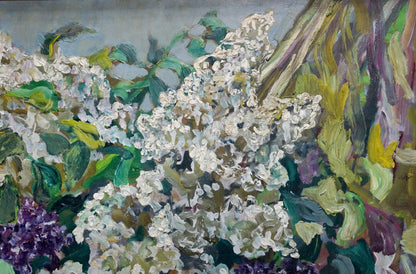 Vibrant oil painting of white lilac by Sokolovskaya Oksana Dmitrievna