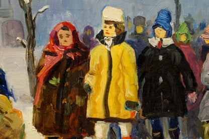 Vibrant yellow winter coat by Popov Igor Alexandrovich oil painting