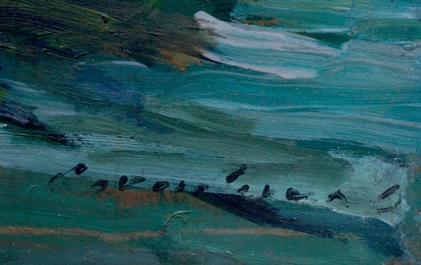 Textured teal green oil painting Flowers by Sokolovskaya Oksana Dmitrievna
