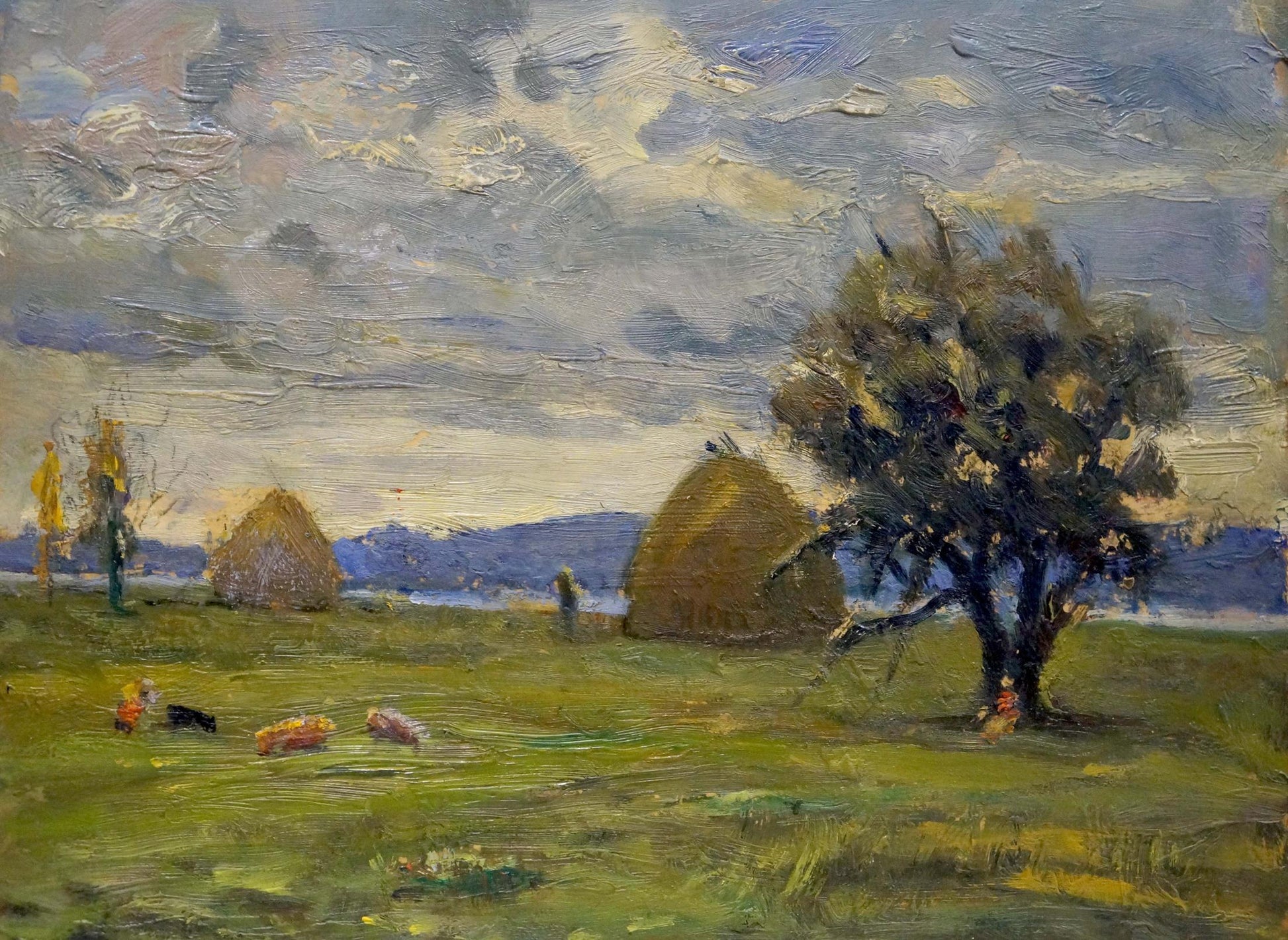 Oil painting Haystacks by Popov Igor Alexandrovich, pastoral landscape