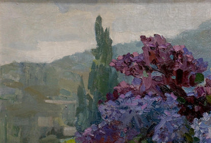Vibrant purple lavender lilac blossoms oil painting by V. Molodtsov