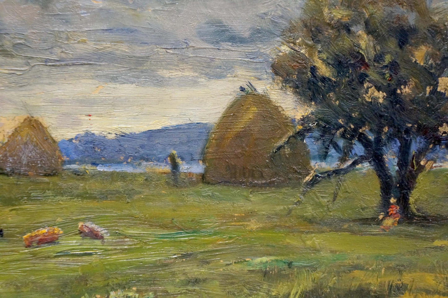 Oil painting Haystacks by Popov Igor Alexandrovich, pastoral hay bales and fields