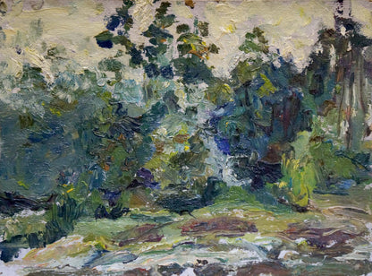 Impressionistic oil painting In the Woods by Igor Popov forest scene