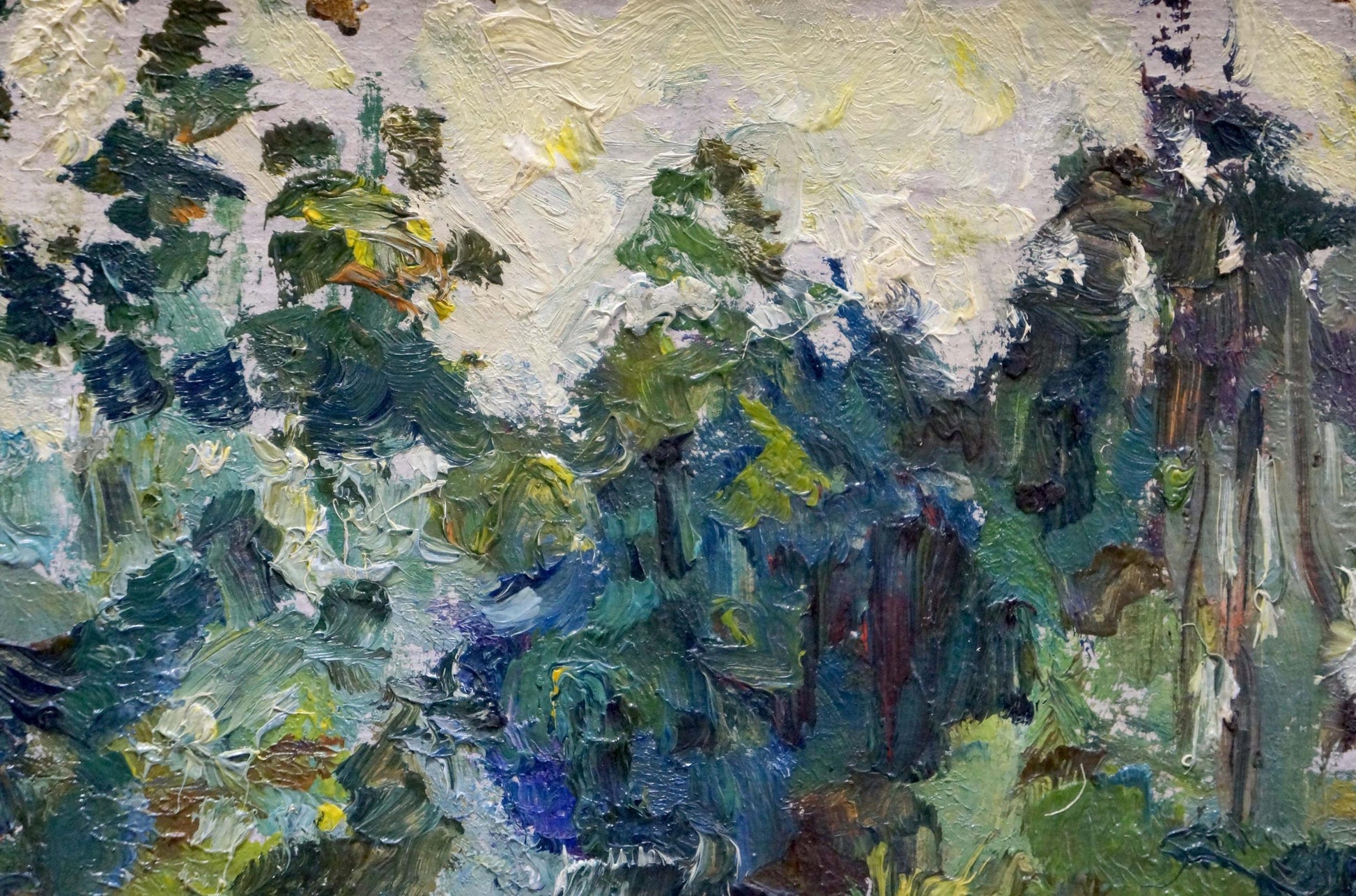 Oil painting In the Woods by Igor Popov with lush green foliage