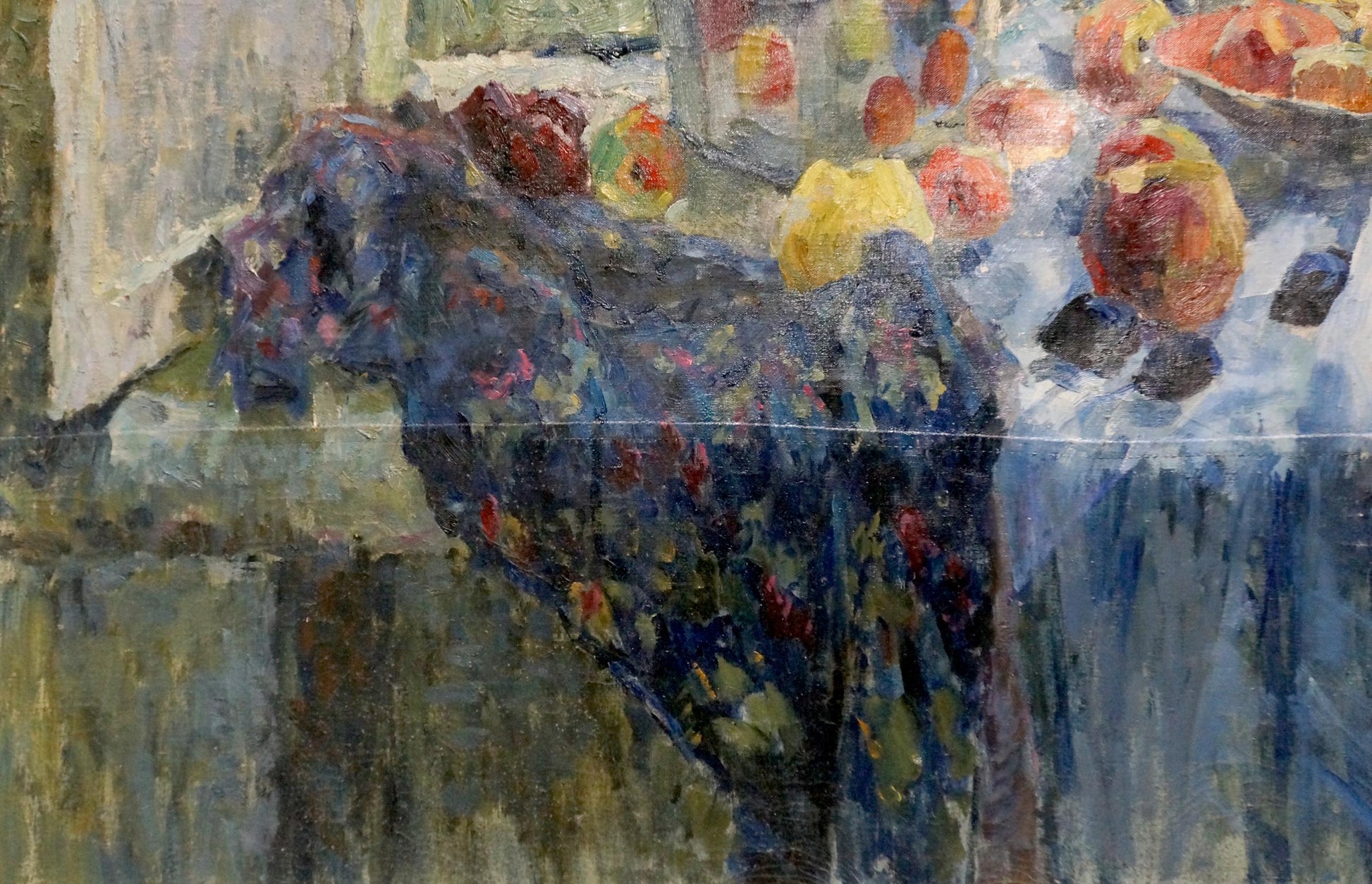 Oil painting by Vasilevsky Igor Eduardovich: dark blue floral fabric with pomegranates