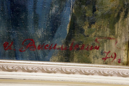 Red cursive signature a on back of Vasilevsky Igor Eduardovich oil painting